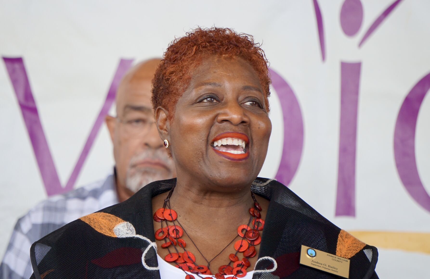 Supervisor Andrea Bailey, D-Potomac, speaks during VOICE press conference